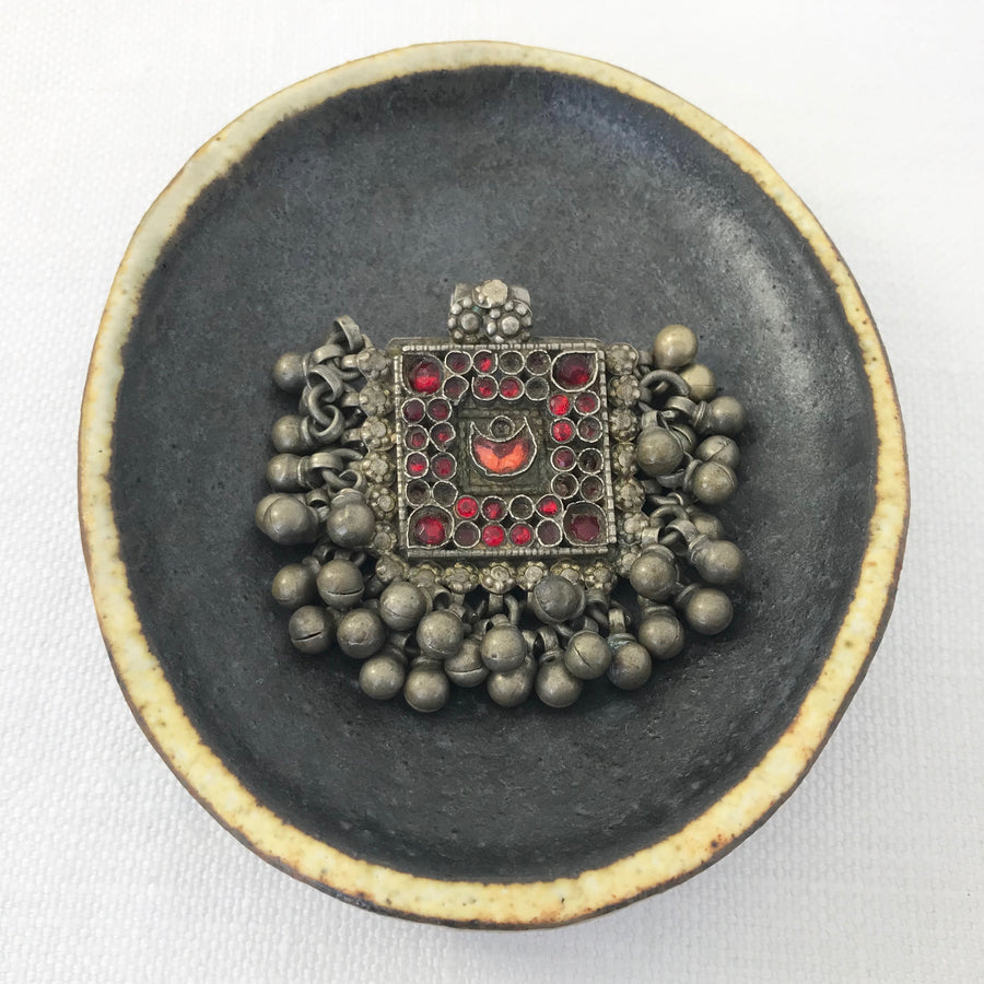 Coin Silver Kuchi Prayer Box Pendant with Inset Glass 