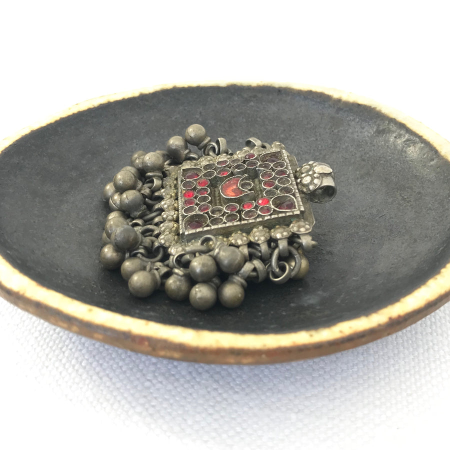 Coin Silver Kuchi Prayer Box Pendant with Inset Glass 