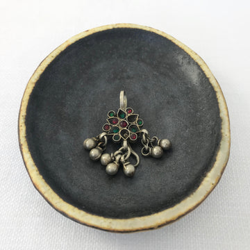 Coin Silver Kuchi Pendant with Inset Glass 