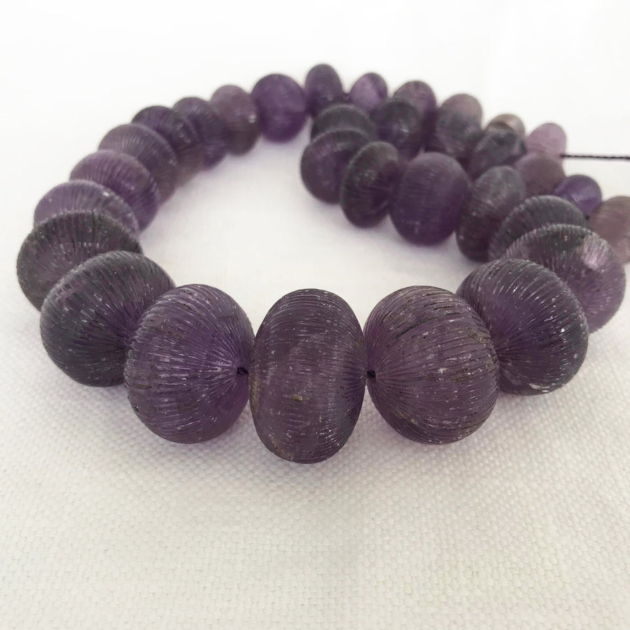 Amethyst Carved Rondelle Graduated Bead Strand (AME_055)