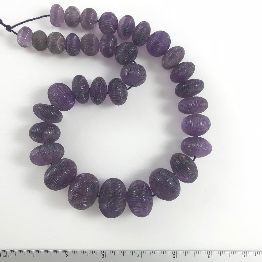 Amethyst Carved Rondelle Graduated Bead Strand (AME_055)
