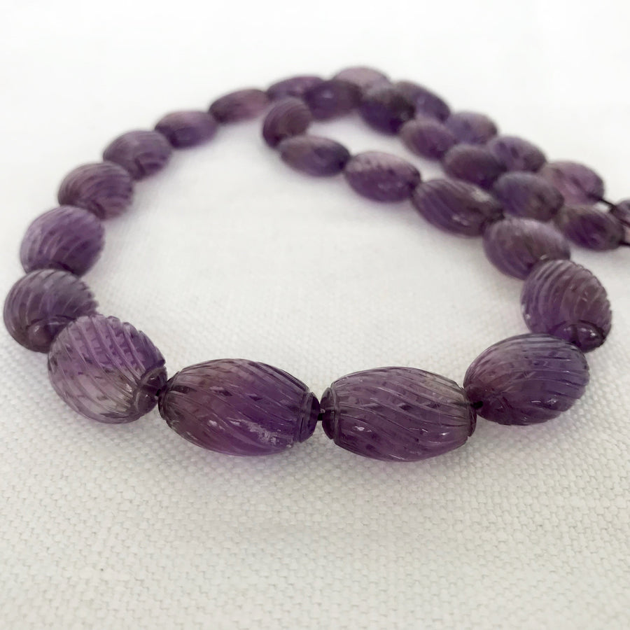 Amethyst Carved Oval Graduated Bead Strand (AME_056)