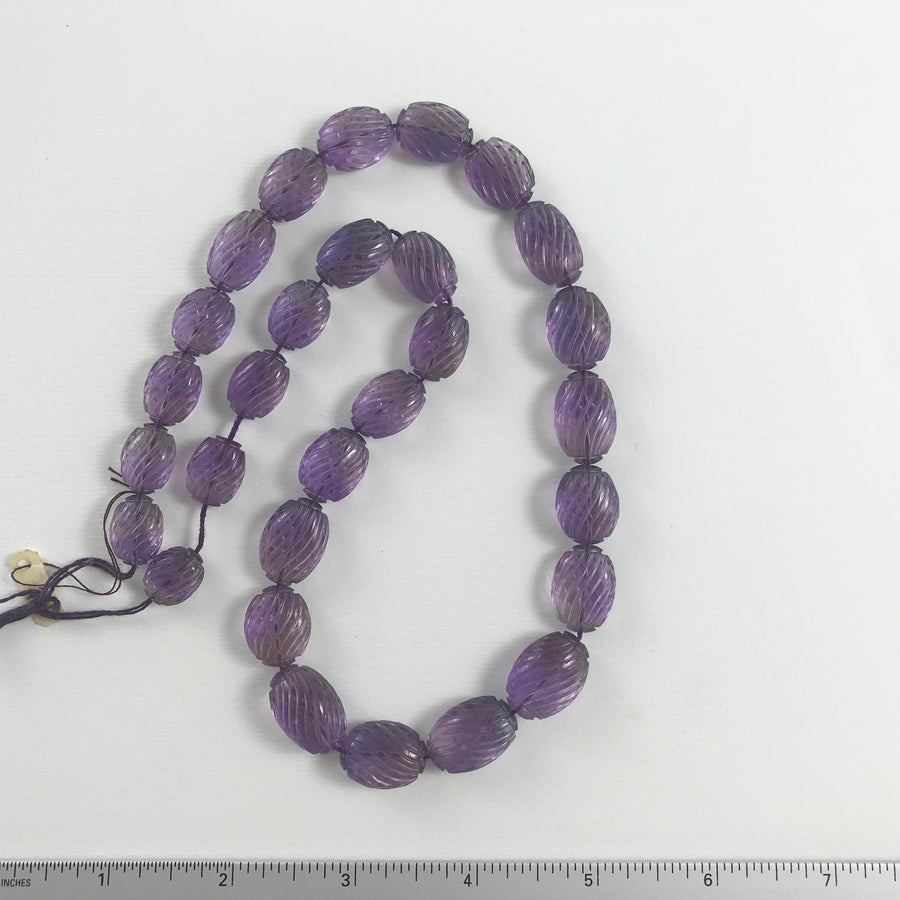 Amethyst Carved Oval Graduated Bead Strand (AME_056)