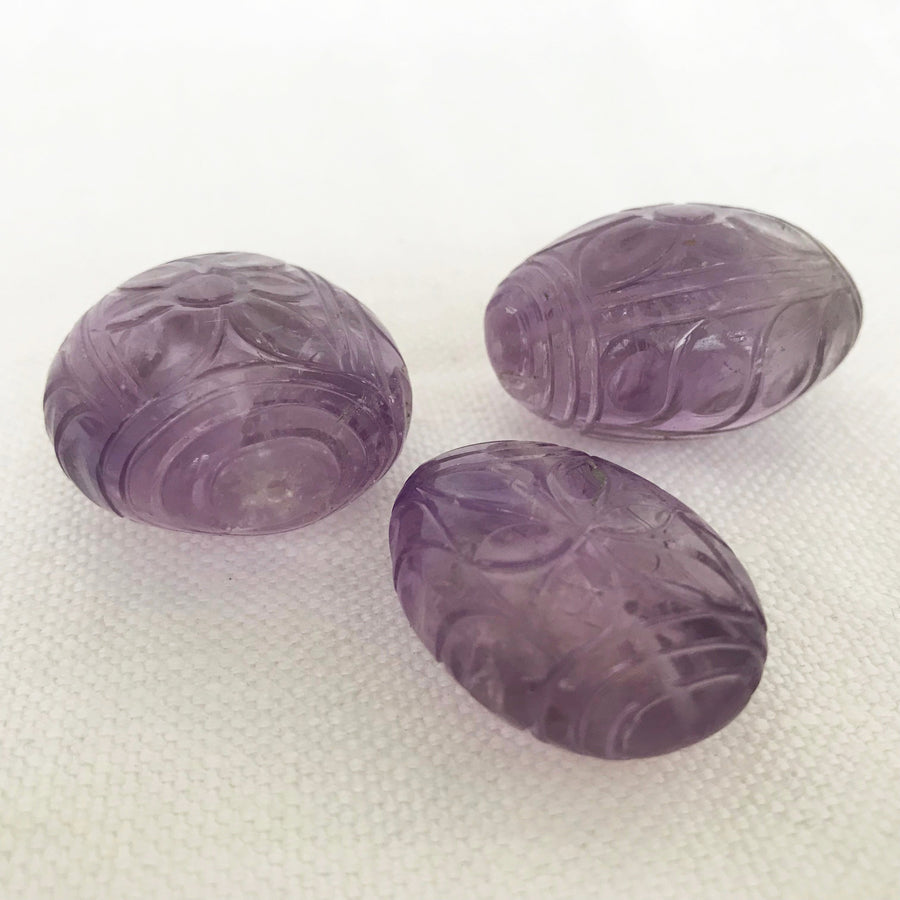 Amethyst Carved Oval Bead (AME-G078)