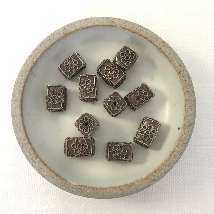 Bali/India Silver Granulated Rectangle Bead (BAS_031)