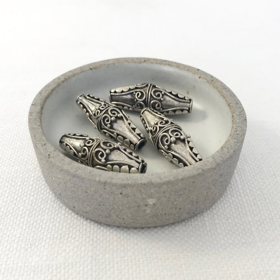 Bali/India Silver Embellished Bicone Bead (BAS_064)