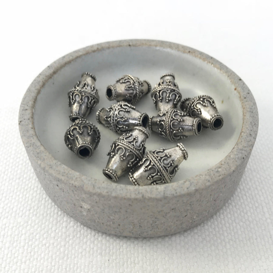 Bali/India Silver Embellished Bicone Bead (BAS_065)