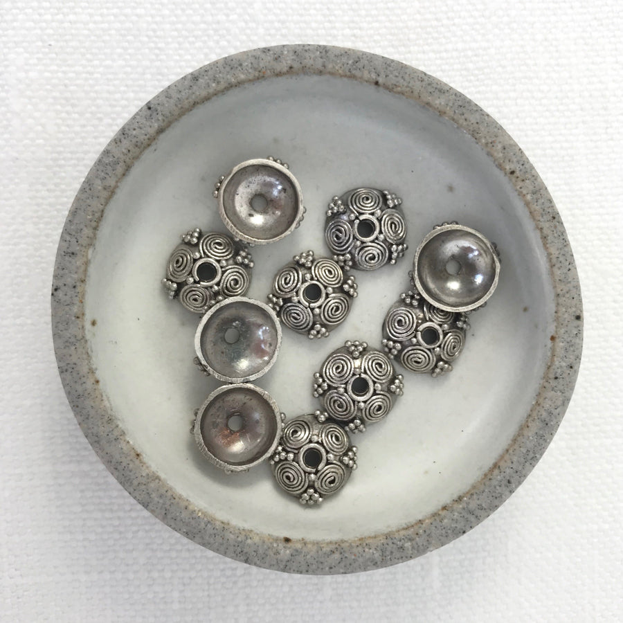 Bali/India Silver Filigree Round Bead Cap (BAS_070)