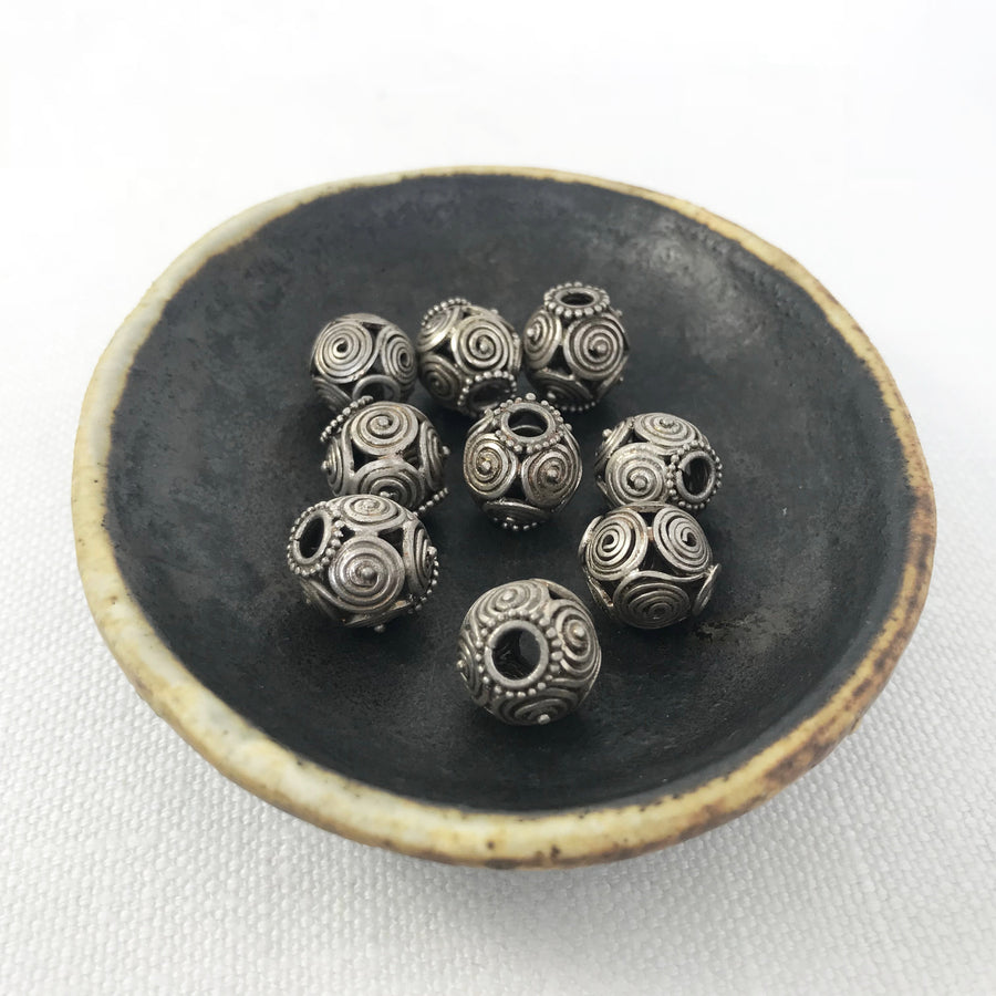 Bali/India Silver Open filigree Round Bead (BAS_080)