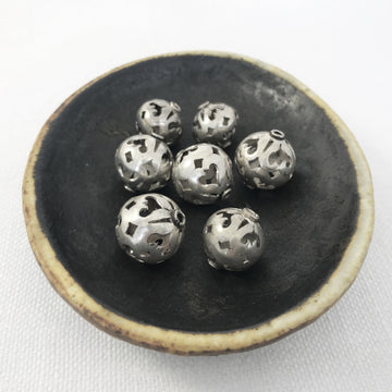 Bali/India Silver Open lattice Round Bead (BAS-G093)
