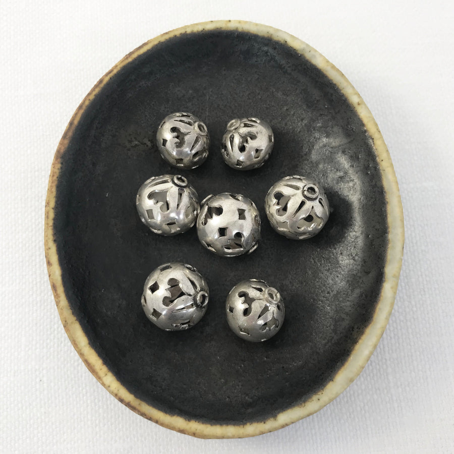 Bali/India Silver Open lattice Round Bead (BAS-G093)