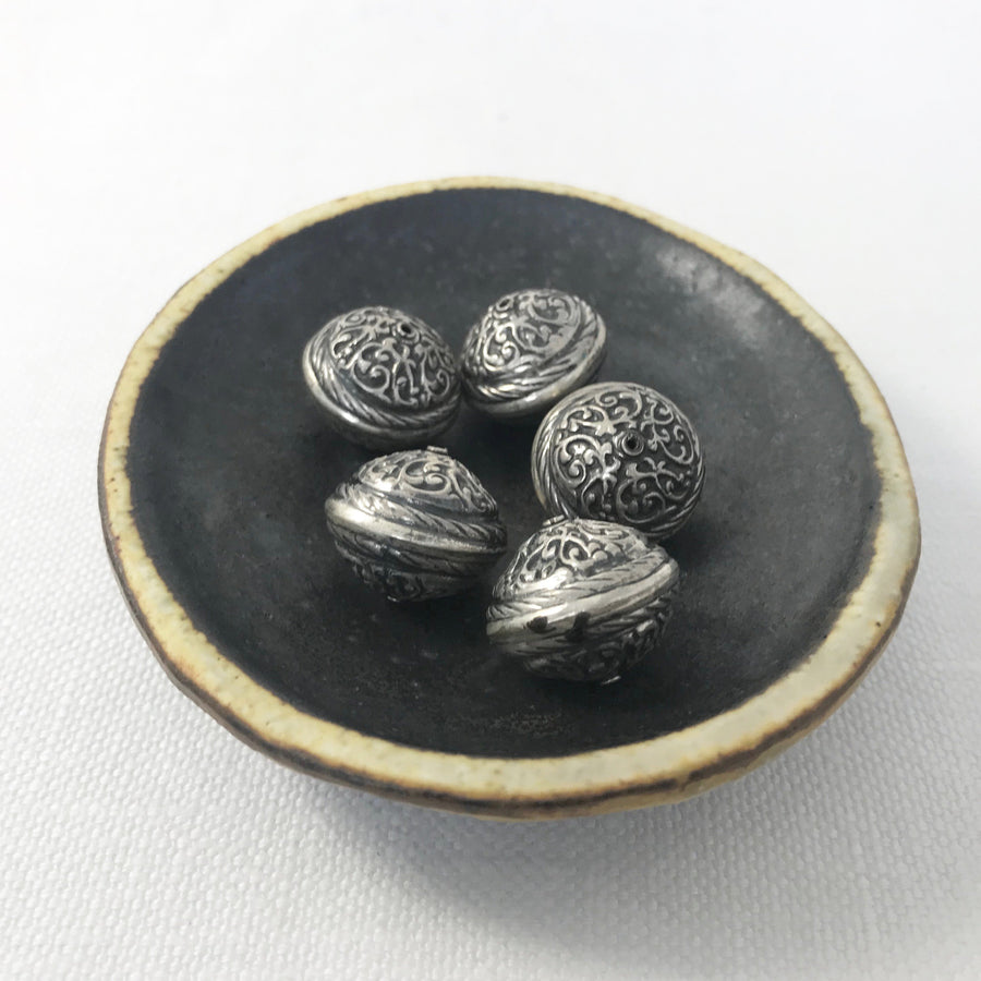 Bali/India Silver Stamped Bicone Bead (BAS_115)