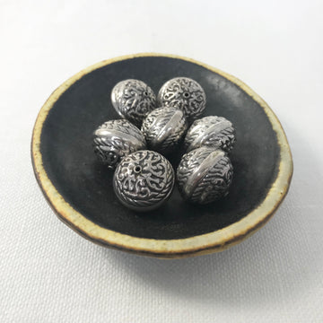 Bali/India Silver Stamped Flat Round Bead (BAS_117)