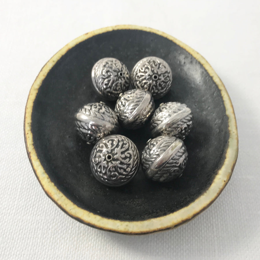 Bali/India Silver Stamped Flat Round Bead (BAS_117)