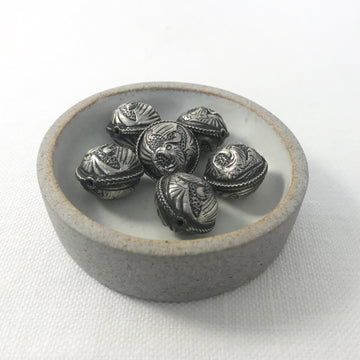 Bali/India Silver Stamped Flat Round Bead (BAS_118)