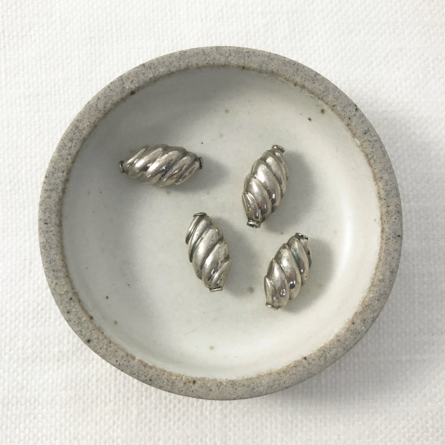 Bali/India Silver Stamped Flat oval Bead (BAS_122)
