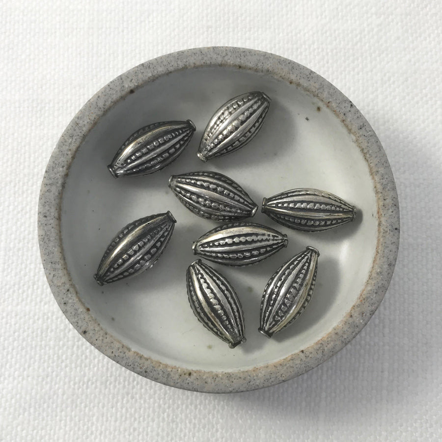 Bali/India Silver Stamped Oval Bead (BAS_124)