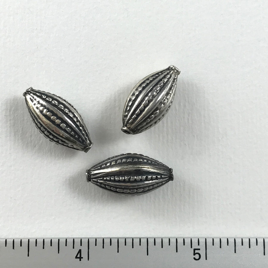 Bali/India Silver Stamped Oval Bead (BAS_124)