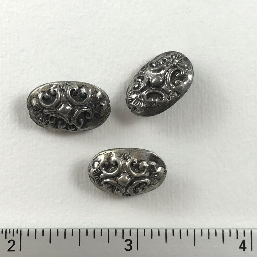 Bali/India Silver Stamped Flat oval Bead (BAS_129)