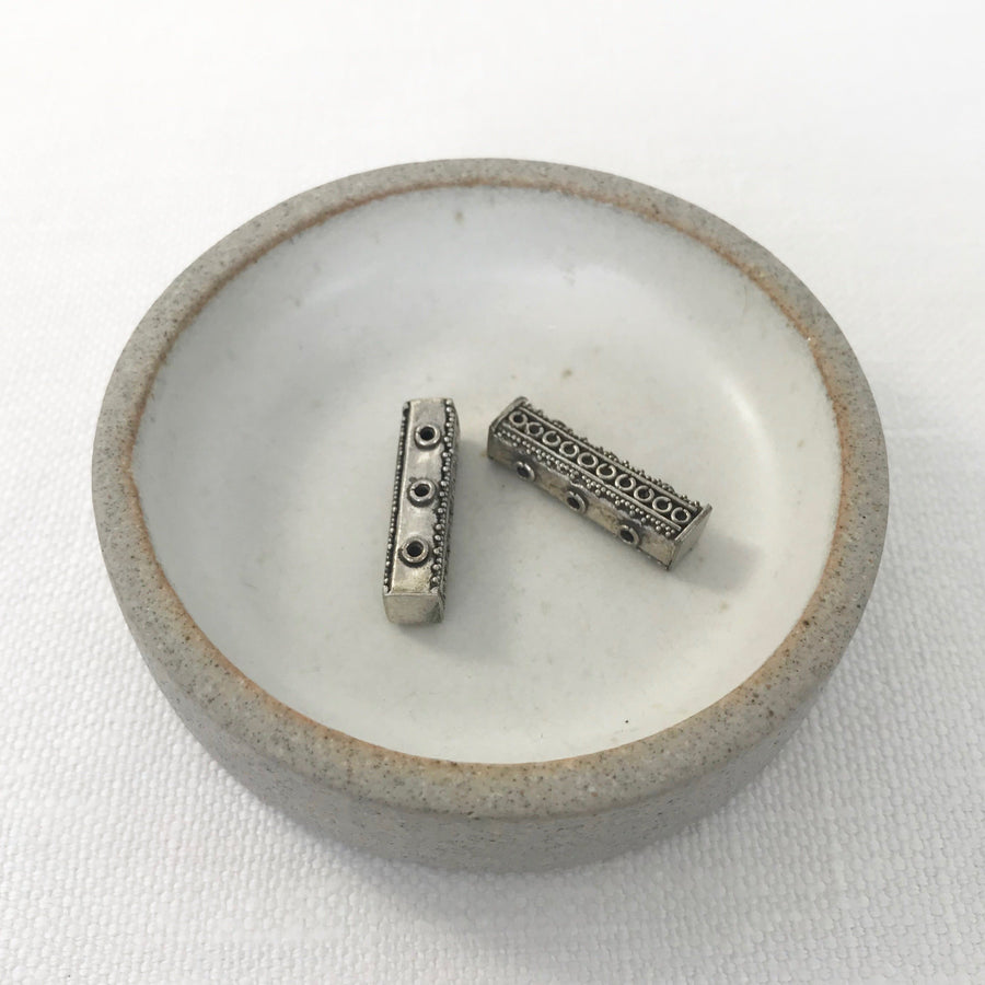 Bali/India Silver Granulated Rectangle Bead (BAS_187)