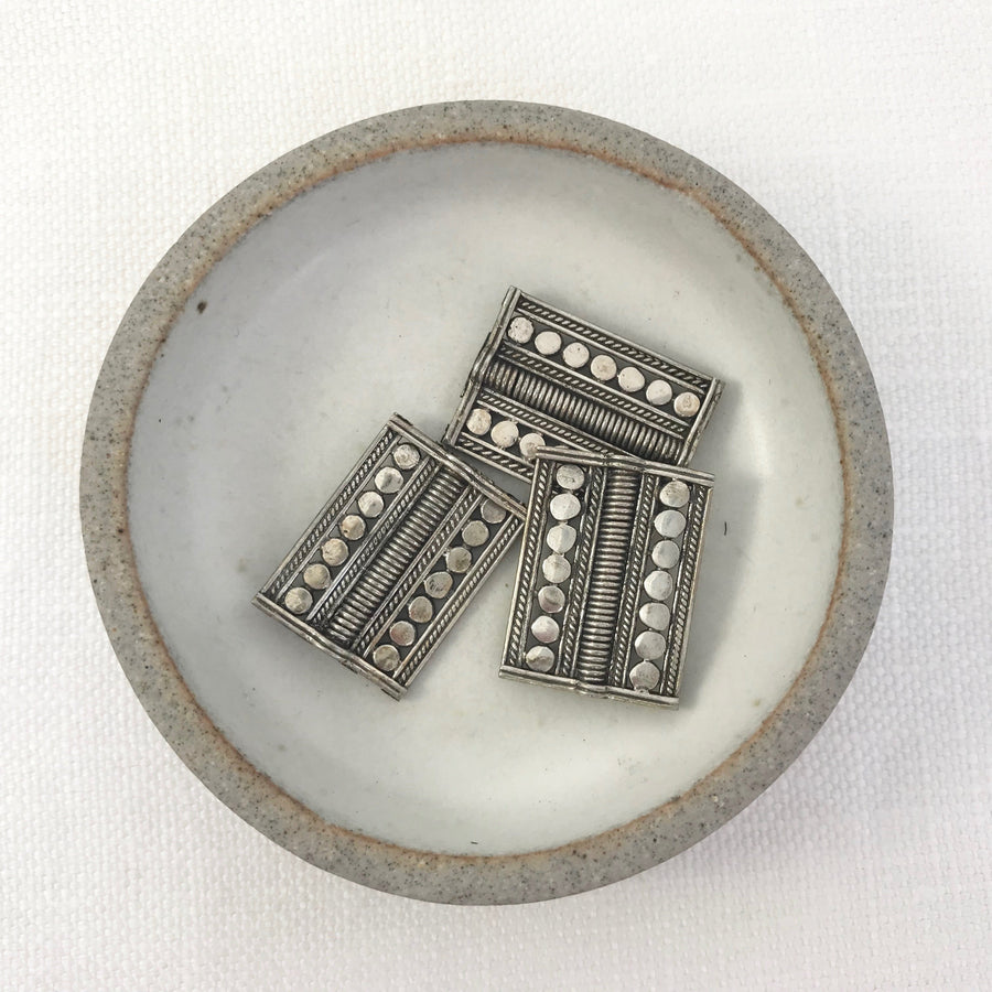 Bali/India Silver Stamped Rectangle Bead (BAS_194)