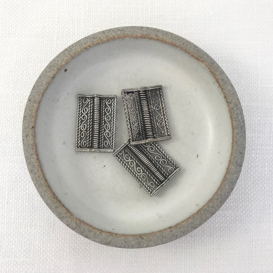 Bali/India Silver Filigree Rectangle Bead (BAS_195)