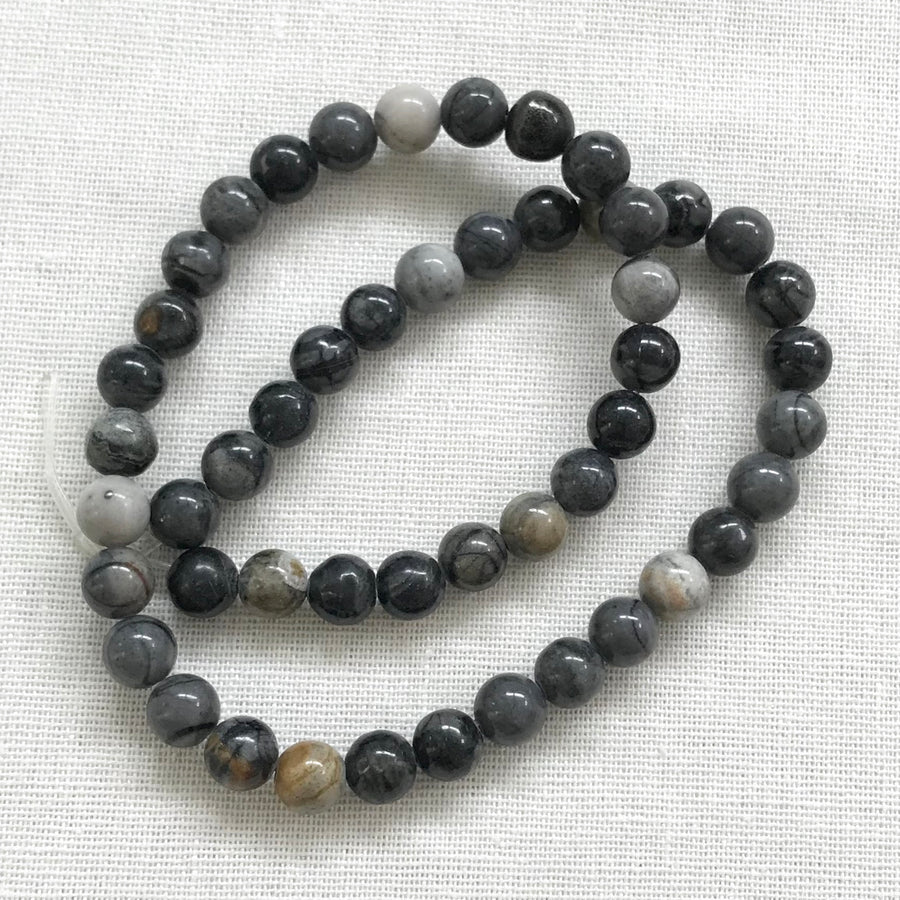 Black Agate Round Bead Strand (BLA_001)