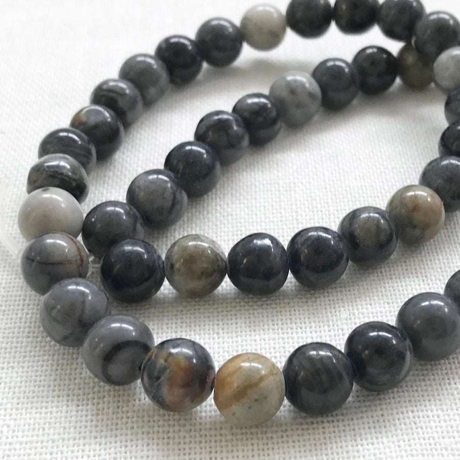 Black Agate Round Bead Strand (BLA_001)