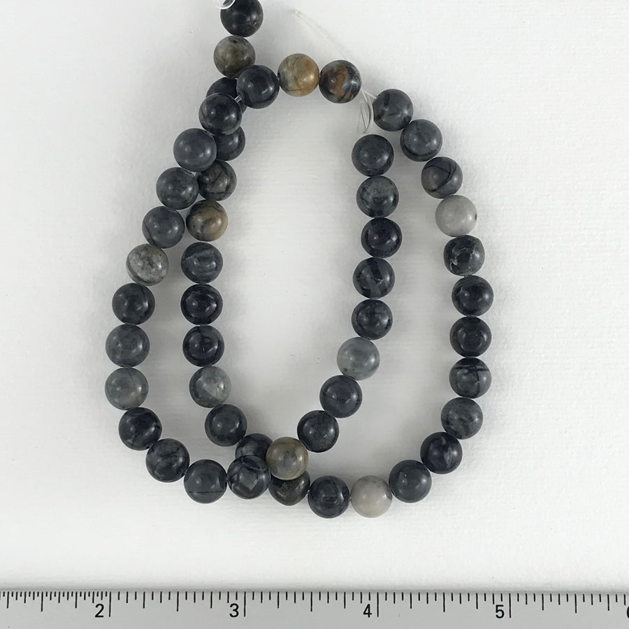 Black Agate Round Bead Strand (BLA_001)