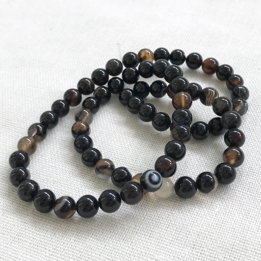 Black Agate Round Bead Strand (BLA_002)