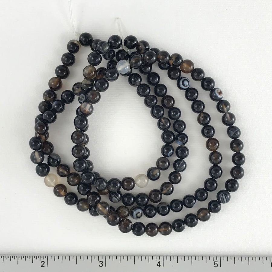 Black Agate Round Bead Strand (BLA_002)