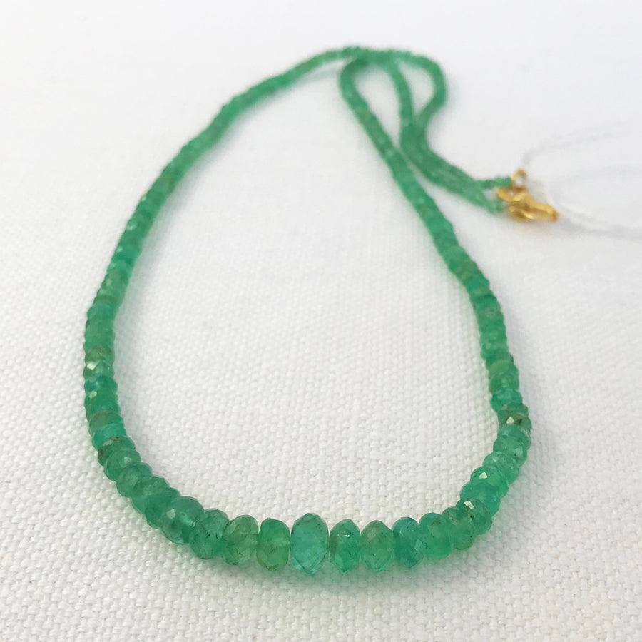 Emerald Faceted Rondelle Graduated, 22K Gold Clasp Bead Strand (EME_005j)