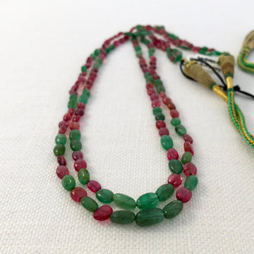 Emerald, Tourmeline Oval Double Strand Bead Strand (EME_011)