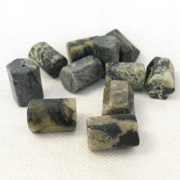 Green Jasper Carved, faceted Tube Bead (GRJ_004)