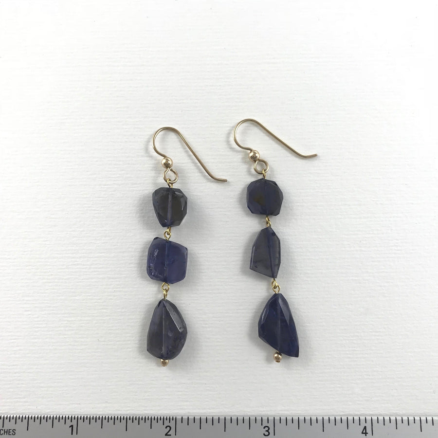 Iolite Faceted Nugget 14K Findings Earring (IOL_011j)