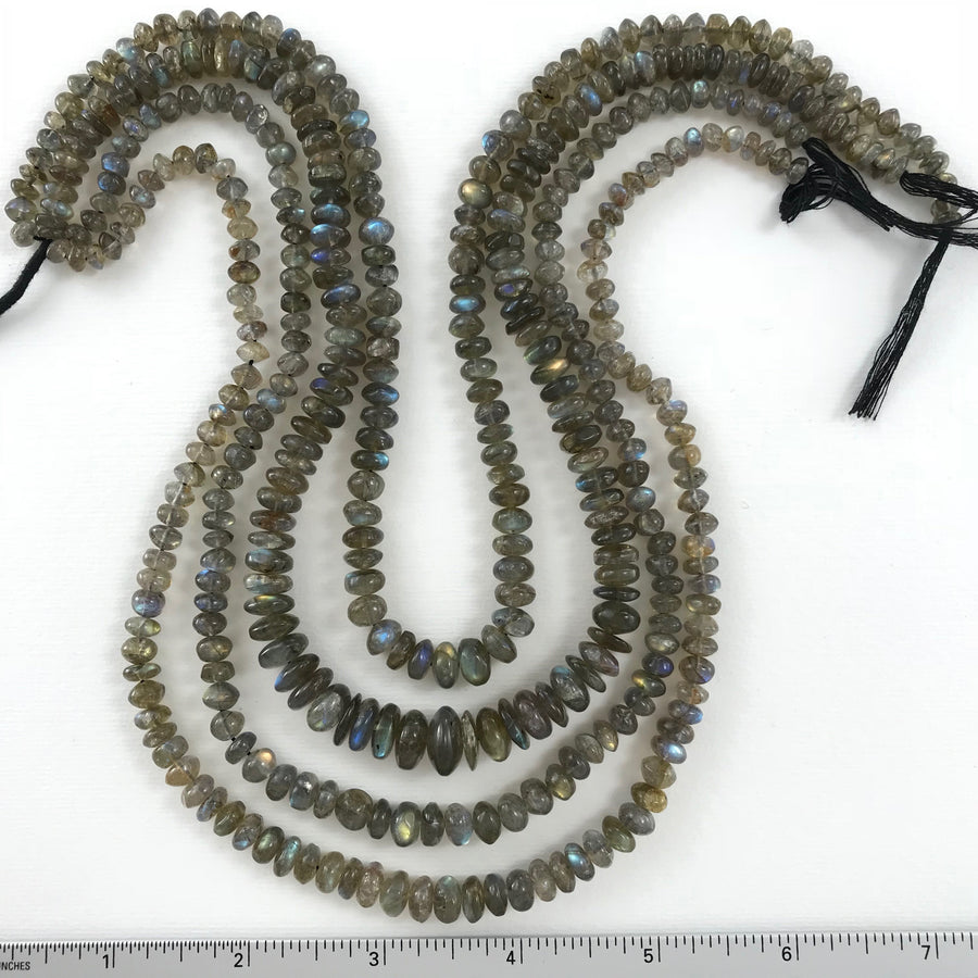 Labradorite Rondelle Graduated, Irridescent Bead Strand (LAB-G011)