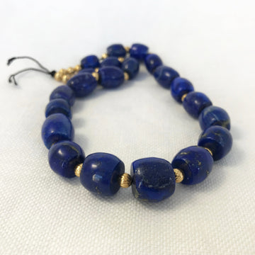 Lapis Barrel Graduated, With Gold Vermeill Spacer Beads Bead Strand (LAP_011)