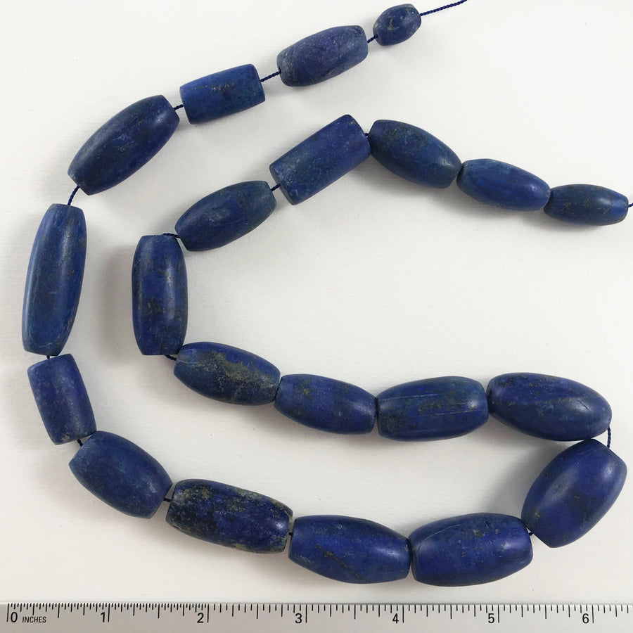 Lapis Smooth, Matte Barrel, Tube Graduated Bead Strand (LAP_013)