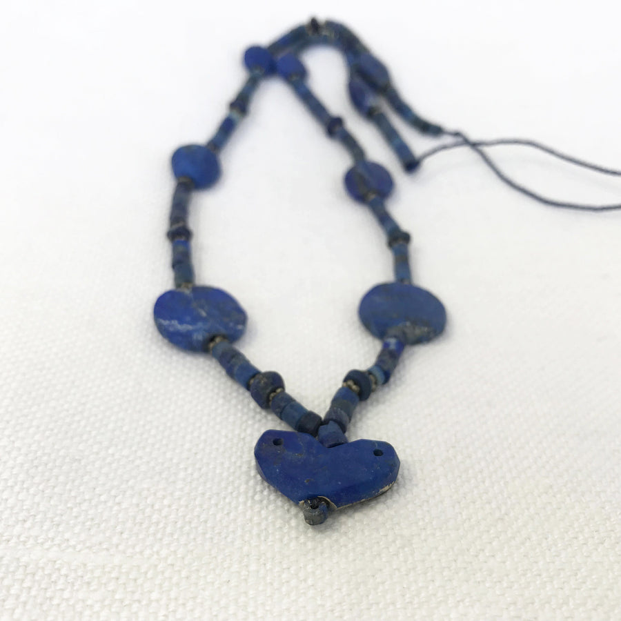 Lapis Smooth, Matte Heishi With Oval, Flat Oval, Heart Pendant And Silver Spacer Beads Bead Strand (LAP_028)