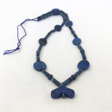 Lapis Smooth, Matte Heishi With Oval, Flat Oval, Inverted Heart Pendant And Silver Spacer Beads Bead Strand (LAP_029)