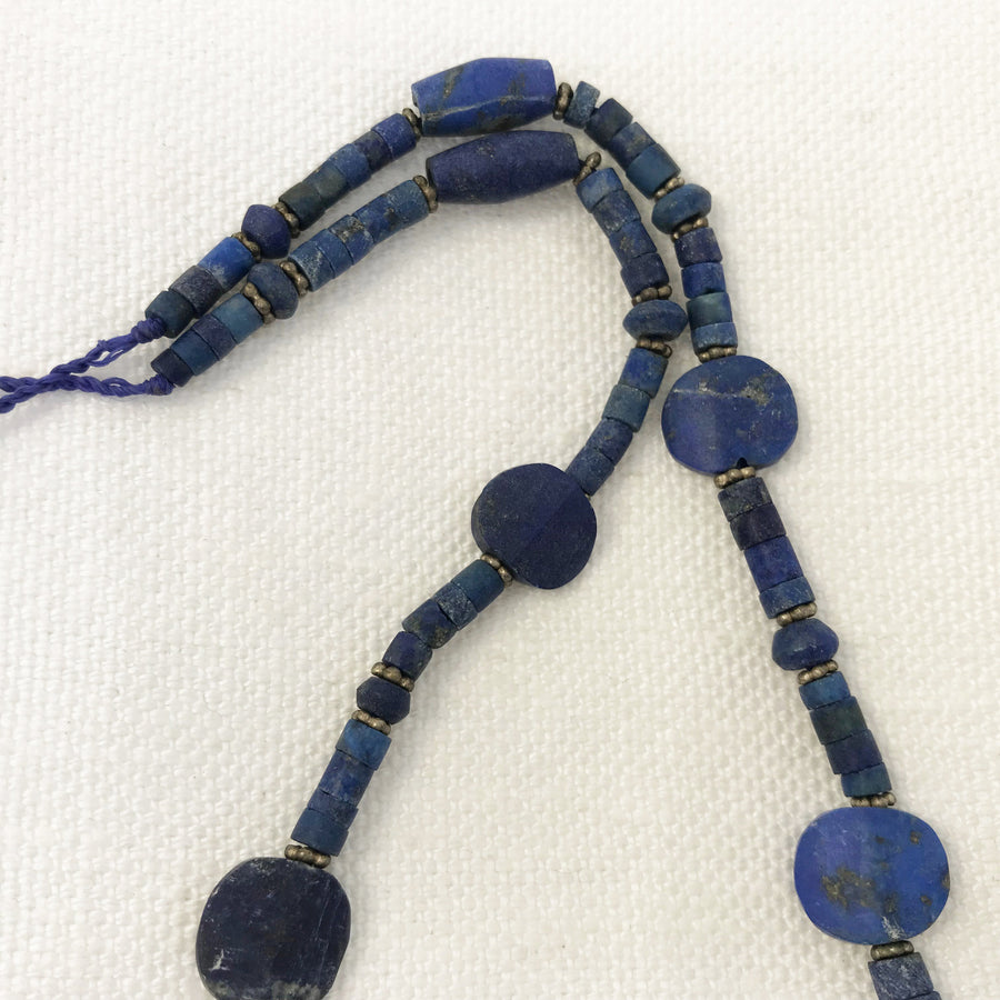 Lapis Smooth, Matte Heishi With Oval, Flat Oval, Inverted Heart Pendant And Silver Spacer Beads Bead Strand (LAP_029)