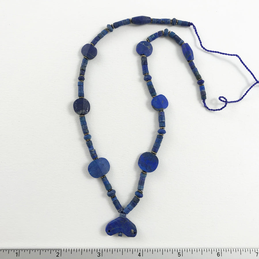 Lapis Smooth, Matte Heishi With Oval, Flat Oval, Inverted Heart Pendant And Silver Spacer Beads Bead Strand (LAP_029)