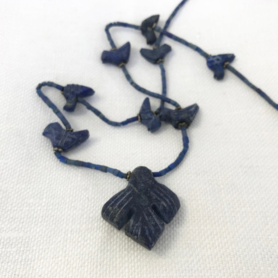 Lapis Smooth, Matte Heishi With Carved Birds And Silver Spacer Beads Bead Strand (LAP_030)
