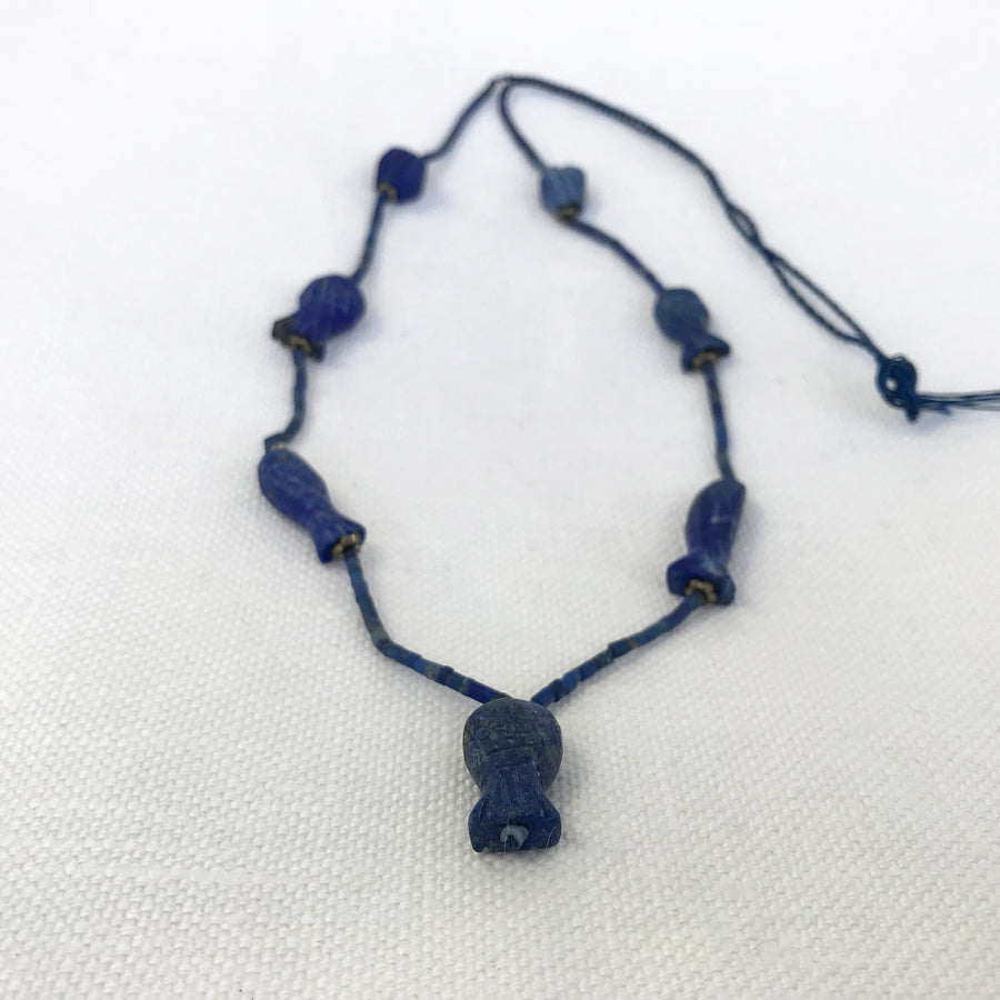Lapis Smooth, Matte Heishi With Carved Fish And Silver Spacer Beads Bead Strand (LAP_031)
