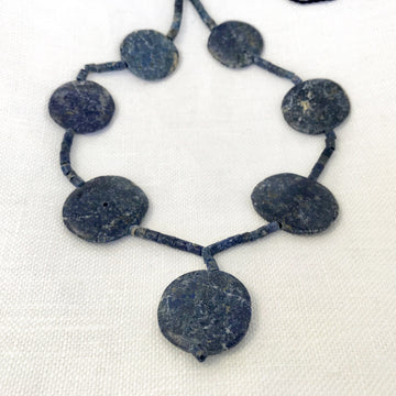 Lapis Smooth, Matte Heishi With Carved Coin Shaped Beads Bead Strand (LAP_032)