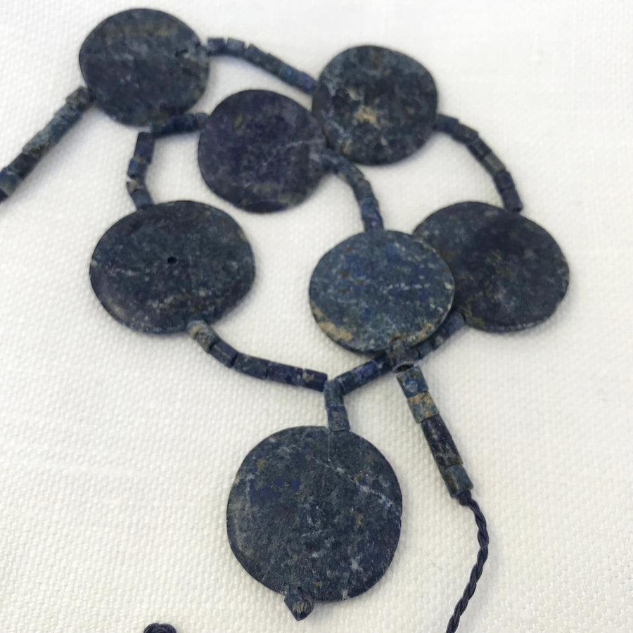 Lapis Smooth, Matte Heishi With Carved Coin Shaped Beads Bead Strand (LAP_032)
