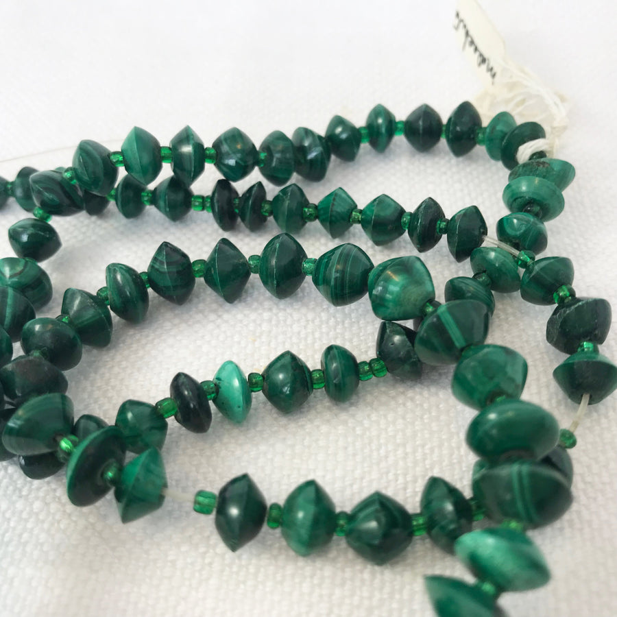 Malachite Bicone Graduated With Glass Spacer Beads Bead Strand (MAL_027)