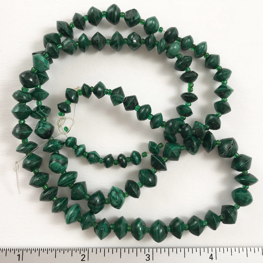 Malachite Bicone Graduated With Glass Spacer Beads Bead Strand (MAL_027)