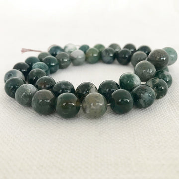 Moss agate Round Bead Strand (MOA_001)