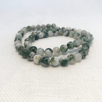 Moss agate Round Bead Strand (MOA_007)